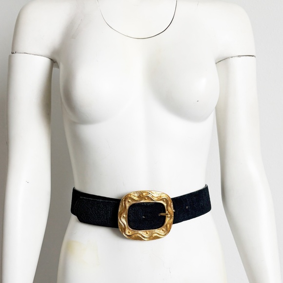 Cipriani Wide Leather Belt Textured Leather Gold Abstract Buckle Retro 90s Sz M main image 9
